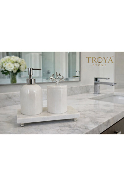 Genel Markalar Troya stone Gümüş 3 Lü Mermer Banyo Seti 3 Parça