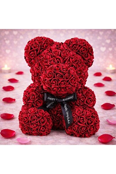 velve Плюшено мече с флорален принт и рози от пяна, 25 см, ръчно декорирано, ...