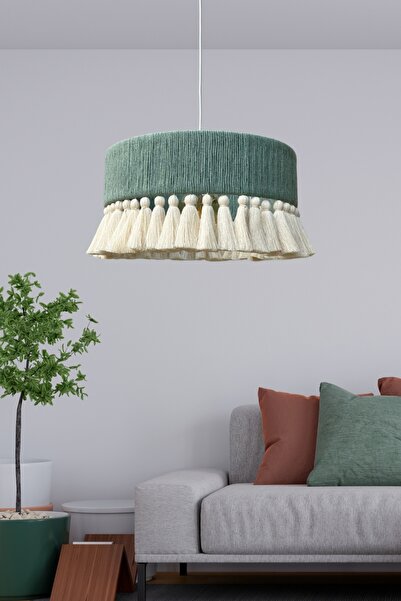 YUTEDEKOR El Yapımı Bohem Makrome Avize – Yeşil | Lagertha 35 cm