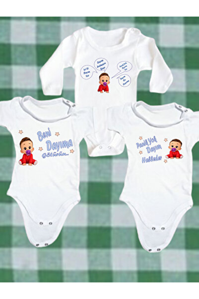 NSR tasarım 3'lü Hediye Aile Seri 13 Dayı Temalı Yazılı Erkek Bebek & Body Zı...