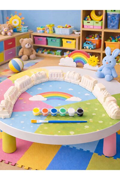 Atölye yüksel Taş tren boyama seti =9 Taş + 6 Renk Boya + Fırça