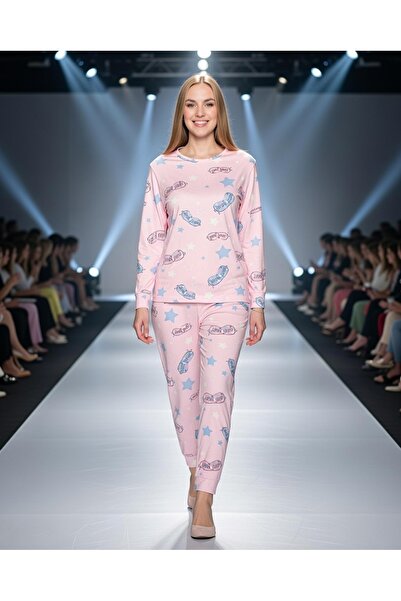 Aydoğan Комплект пижама Pure Series с розов звезден мотив и дълги ръкави