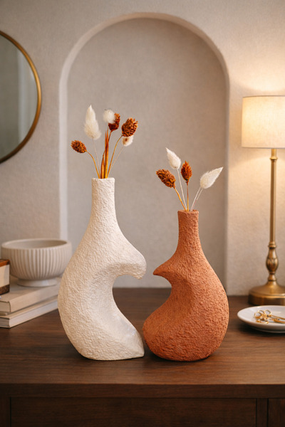 Momiko 2’li Dokulu Love Renkli Vazo Seti Beton – El Yapımı Modern Dekoratif K...