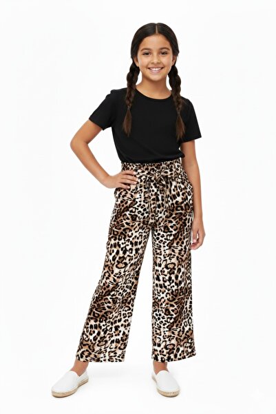 BAGLAN Pantaloni elastici cu șireturi cu picioare largi imprimate pentru fete...