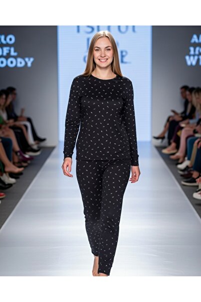 Aydoğan Комплект пижама Pure Series с дълги ръкави, в черно и бяло, с мотив о...