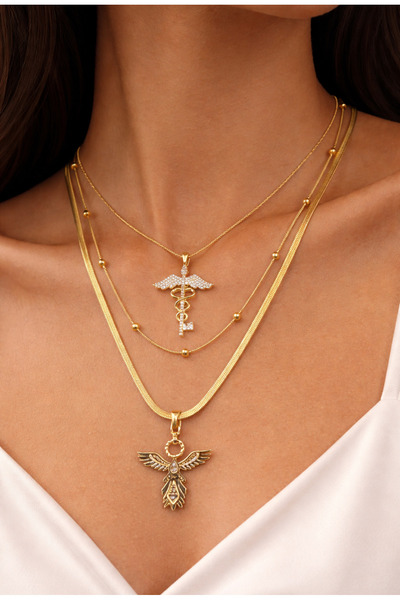 Çelik Gold 3lü Kadın Anka kolye