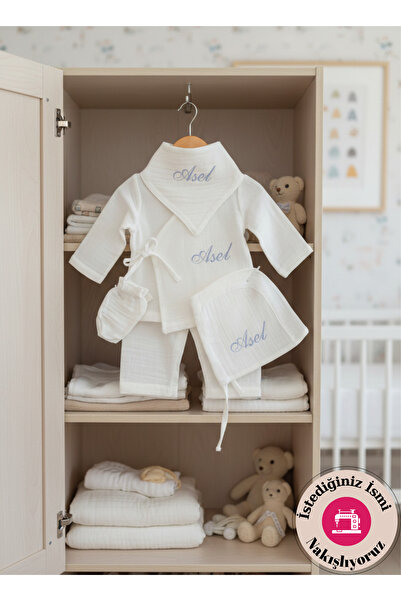 CARTI Nakış İşlemeli İsme Özel Müslin Hastane Çıkışı 5'li Yenidoğan Set (Alt,...