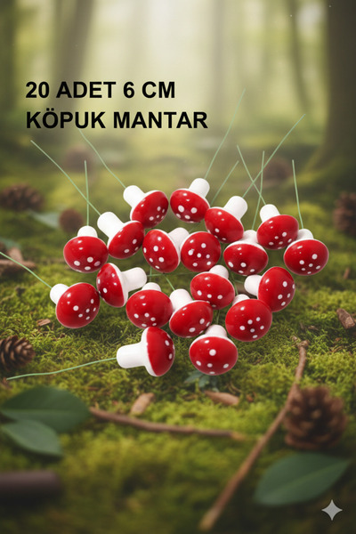 serap çiçekçilik Mantar Süsler Mini Köpük 20 Adet Yapay Telli 6 cm