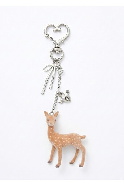coquette butik Coquette Tarzı Kadife Dokulu Geyik Anahtarlık - Gümüş Fiyonk D...