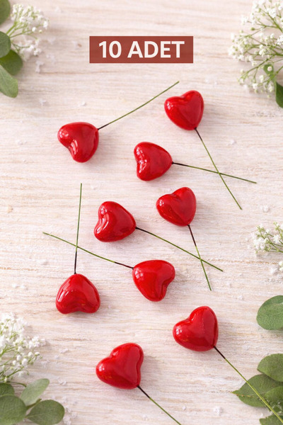 serap çiçekçilik KIRMIZI TELLİ KALP SÜSLER 10 ADET KALP SÜSÜ