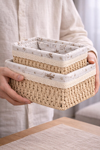 Generic سلال تخزين من قطعتان منسوجة من الحبال مع بطانة تخزين لتنظيم رفوف غرفة...