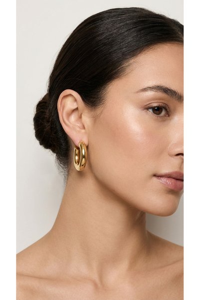 KAYOUBI Women's Anti-Allergic Waterproof and Sweatproof Non-Tarnish Daily Night Wedding Gold Gold Hoop Steel Earrings