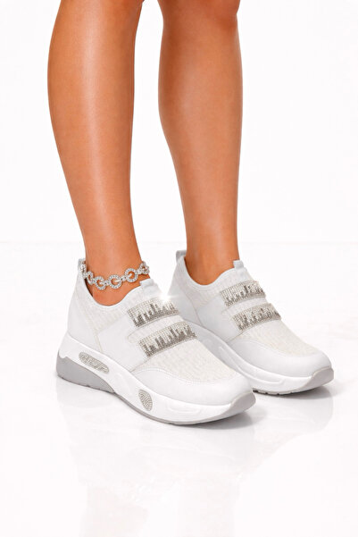 Giydim Gidiyor В'язане спортивне взуття Iveko з кристалами, біле