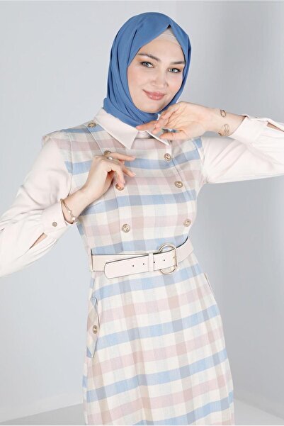 Alvina KARELİ DÜĞME DETAYLI ELBİSE 43326