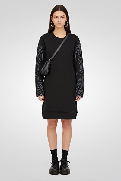 Diesel Women Embroidered Long Sleeve Sweater Dress, Black