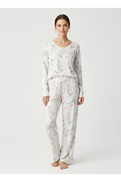 PİJAMOON Çiçek Detaylı Pijama Takımı