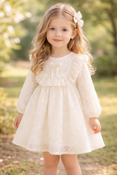 Bilge Trend Fetiță, Rochie Albă din Dantela cu Volană de la Robadan, Rochie d...