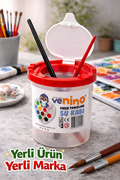 Kids Like Kırmızı Fırça temizleme Yıkama Su Kabı 2 Bölmeli Fırçalar Ayrı Ayrı...