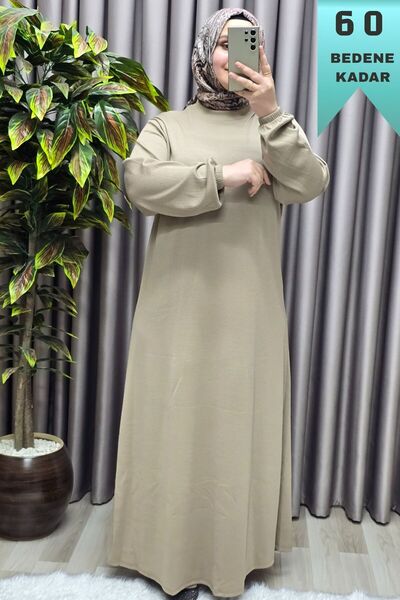 Elmas Tesettür Γυναικείο φόρεμα μεγάλου μεγέθους με γιακά και μανίκια με κορδ...