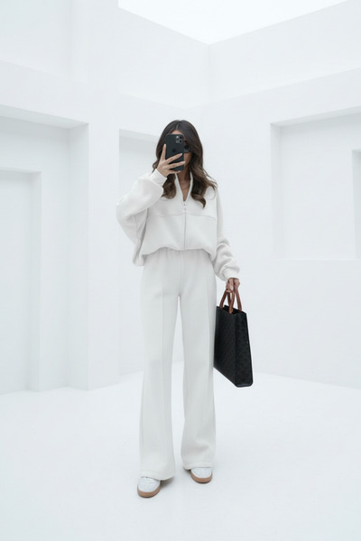 Runades Women's Trend Flared Ç piped Bomber Zippered Tracksuit Set