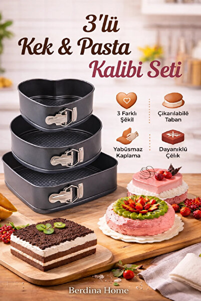 Berdina Home 3-Clamp Heart Round Square Silver Fireproof Non-Stick Teflon Cas...