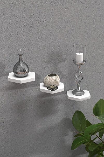 Kanonik Education Wall Shelf Decorative 3 Pieces Flower Pot Hexagon White