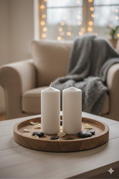 IKEA 2 Adet Blok uzun mum, beyaz, 70 saat yanar , 19 cm 2 Adet