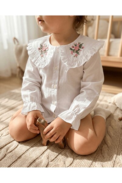 Suem Butik Kız Çocuk Bebe Yaka İşlemeli Gömlek