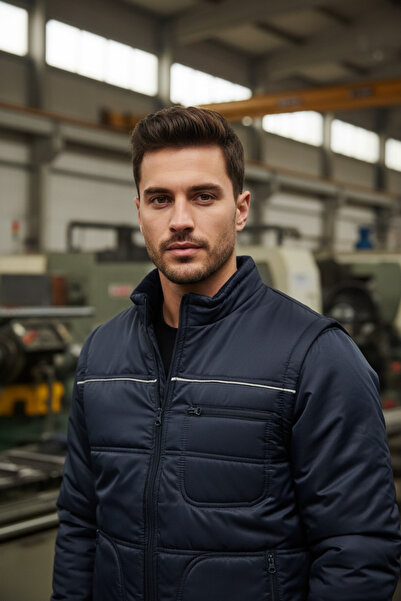 Dolunay İş Elbiseleri Navy Blue Coat - Detachable Sleeve Design