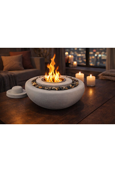 aksenbirstore DEKORATİF MASA ÜSTÜ YUVARLAK ATEŞ ÇUKURU TAŞ ŞÖMİNE-500 ML YAKI...