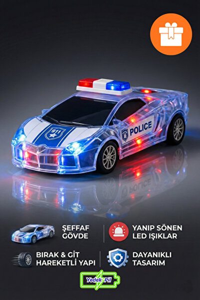 viyolmarketim Işıklı ve Sesli Polis Araba – Sürtmeli Oyuncak Polis Arabası, K...