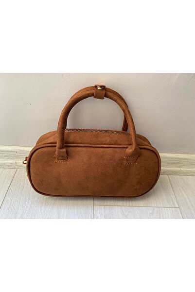 EBROU Kadın Bowling Taba Süet El ve Omuz Çantası