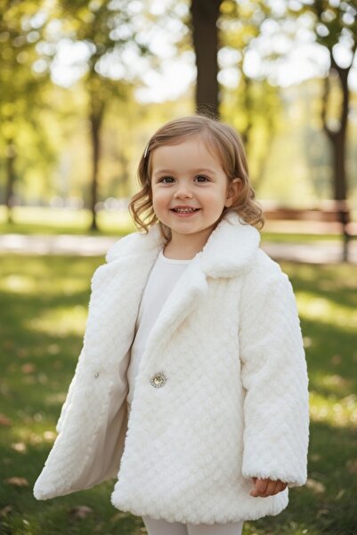 Tufitto Baby معطف/سترة بيضاء للأطفال الإناث مع ياقة