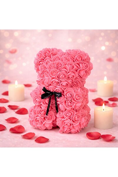 velve Ursulet floral cu trandafiri din spuma, 25 cm, decorat manual, cutie ca...