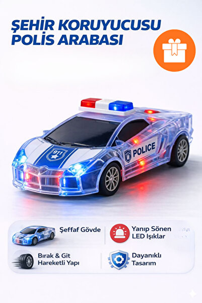 viyolmarketim Işıklı & Sesli Polis Oyuncak Araba – Sürtmeli Model, 3+ Yaş