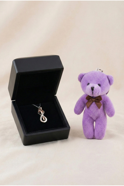 Silvano Jewelry 925 Ayar Gümüş Işıklı Kutuda Sarılan Çift Kolye Ayıcık Anahta...