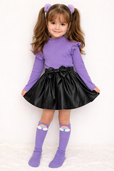 özge başaran Fustă din piele cu fundita, Badi mov si set de sosete pentru gen...