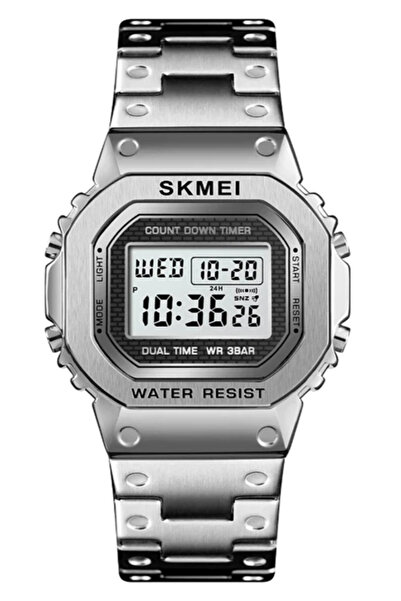 Skmei 1456 Retro Tarz Gümüş Renk Dijital Erkek Kol Saati