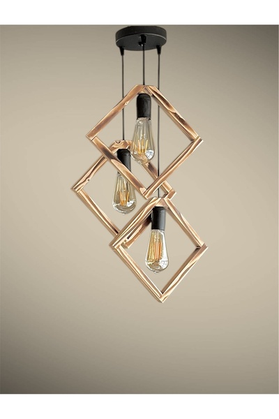 ONUR AVİZE Dekoratif Doğal Ahşap El Yapımı Rustik Modern Tarz Siyah Sarkıt 3'...