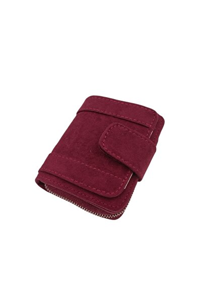stravis Magnetic burgundy suede wallet with coin compartment and card holder