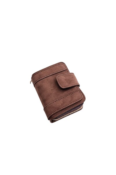 stravis Magnetic Bitter Brown Suede Wallet Card Holder with Coin Compartment