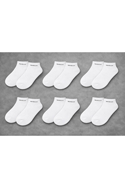 MAVECCHI 6 Çift Premium Kadın Beyaz Pamuklu Dikişsiz Patik Çorap
