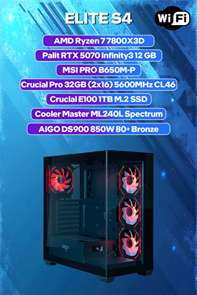 Game Garaj Elite S4 AMD Ryzen 7 7800X3D 32GB RAM 1TB SSD RTX5070 240mm Sıvı S...