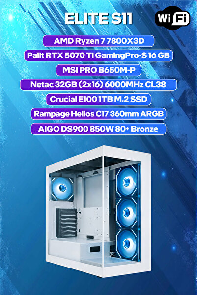 Game Garaj Elite S11 AMD Ryzen 7 7800X3D 32GB RAM 1TB SSD RTX5070Ti 360mm Sıv...