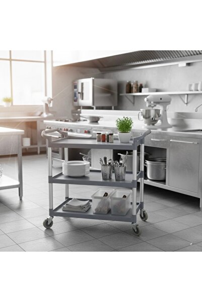 Abareek Al Safa عربة تخزين وتقديم الطعام المتنقلة، 3 رفوف بلاستيكية، 88× 86 سم