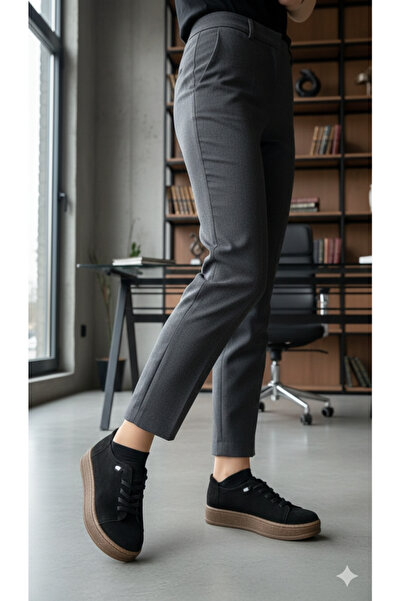 guijarro Women's Black Suede Rubber Laced Easy-To-Wear Casual Shoes Sneaker