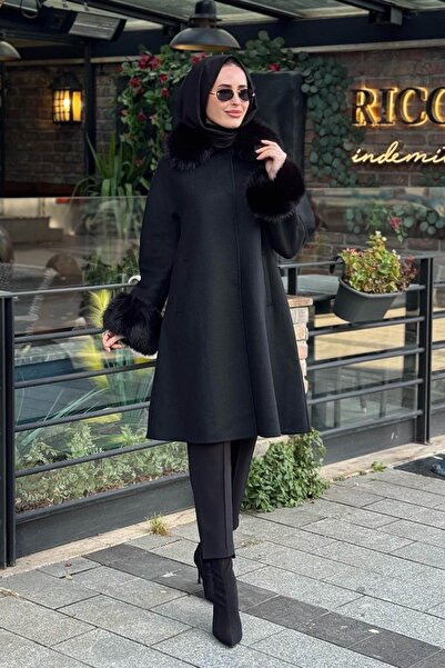 Kayra Premium Kürk Detaylı Kaban KA-A23-17026 Siyah