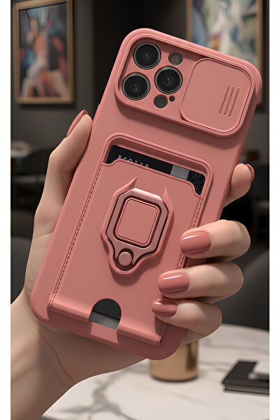 TechTrove iPhone 12 Pro Kılıf Kamera Koruma Sürgülü Kartvizitli Kartlıklı Sta...