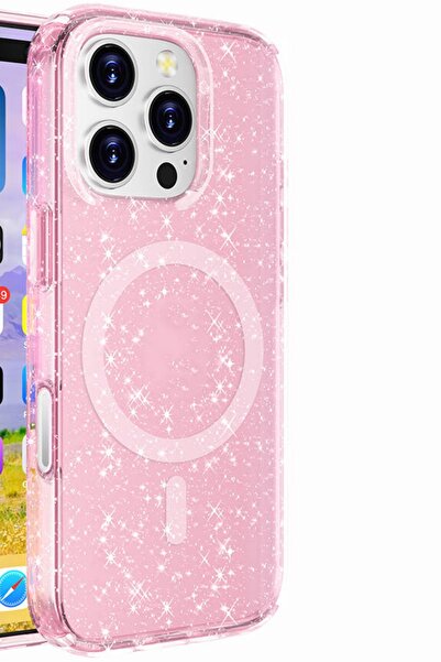 Hatreds Apple iPhone 16 Pro Max Kılıf Magsafe Özellikli Parlayan Simli Saydam...