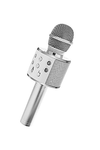 OEM Microfon Wireless Karaoke Bluetooth WS 858 difuzor USB Micro SD - Argintiu